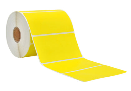 Multiple Stacked rolls of yellow  Nametag Sticker  Thermal Label Roll 
