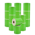 Multiple Stacked rolls of Green Nametag Sticker Thermal Label Roll 