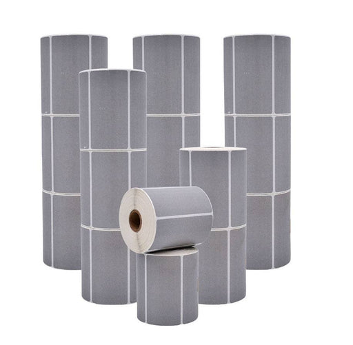 Multiple Stacked rolls of Dark Gray  Nametag Sticker Thermal Label Roll 