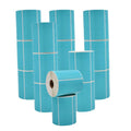 Multiple Stacked rolls of Turquoise Nametag Sticker Thermal Label Roll 