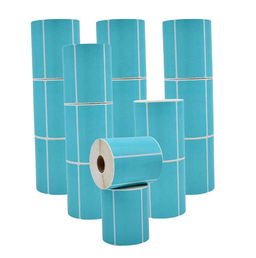 Multiple Stacked rolls of Turquoise Nametag Sticker Thermal Label Roll 