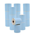 Multiple Stacked rolls of ice blue Nametag Sticker Thermal Label Roll 