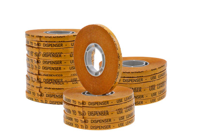 Transfer tape infographic mentioning it is strong adhesive, great for scrapbookers, double sided, and easy to use with dispenser