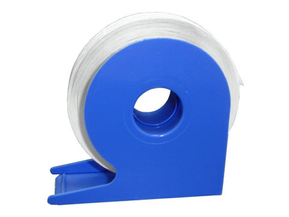 Roll of double sided tissue tape with a plastic dispenser