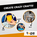 4 wide duct tape roll infographic showing its multiple uses for DIY and arts and crafts