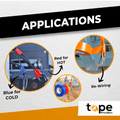 Infographic shpwing different colored rolls of  Electric Heat Tapes stacked together and being extreme temperature resistant