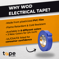 Infographic about Electrical Heat Tape detailing it is industrial grade PVC Vinyl, Flame retardant and cold resistant, approved for professional electricians 