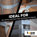 Filament Strapping Tape infographic detailing it is ideal for packaging, bundling, moving, warehouse, palletizing