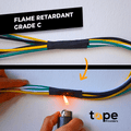 electrical harness tape  showing with a flame to the tape that it is heat resistance, great for harnesses