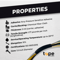 cable harness tape infographic showing it is adhesive, chemical fiber cloth tape, 