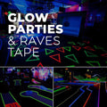 fluorescent gaffers tape infographic showing a glow party application