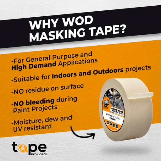 Wod Tape Wod PMT21B Blue PainterAs Tape - 1 inch x 60 yds. (48 Pack). Thick & Wide Masking Tape for Safe Wall Painting, Building, Remodel