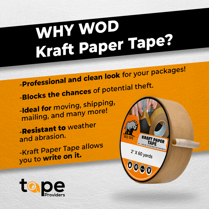 WOD Packaging Kraft Flatback Tape - 60 yards per Roll FKT7
