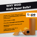 infographic  of natural kraft paper showing it is made in the USA, strong and durable, resistant and light brown color