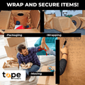 infographic showing uses of natural kraft paper which include moving, packaging and wrapping, tape providers logo on the bottom left of picture