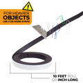Infographic of a magnetic tape instructing user to apply 2 or more strips if needing to hold heavier objects