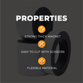 infographic about magnetic tape demonstrating its multiple uses and properties like flexibility, strong magnetic hold, and ease of cutting, 