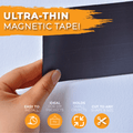 strong magnetic tape infographic detailing its utra thin flexingle glossy writable surface, and strong magnet