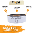 strong magnetic tape infographic detailing its flexingle glossy writable surface, and strong magnet
