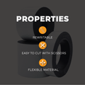 magnet to magnet tape infographic detailing its properties such as rewritable easy to cut with scissors and flexible material