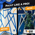 infographic of blue painters tape highlighting it can be used on hardwood rugs walls and more