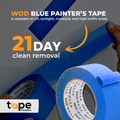 infographic of blue painters tape highlighting it can be peeled up to 21 days after