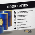 infographic of blue painters detailing properties like : synthethic rubber adhesive, glossy material, high performace