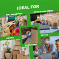 infographic about Cellophane Biodegradable Packaging Tape mentioning it is ideal for gift wrapping organizing items, moving, office and more