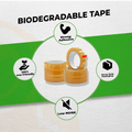 infographic about Cellophane Biodegradable Packaging Tape mentioning it is  enironment friendly, strong adhesive, low noise, heavy duty packaging tape