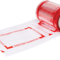 Red and White roll of sealable warning bags saying "documents enclosed"  - Self Adhesive Pouch Tape for Invoices or Packing List Enclosed Bags
