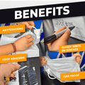 infographic of poly mailer plastic bag describing benefits of their use such as: good adhesion, anti opening, glossy surface suitable for marker writing, tear proof