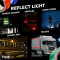 infographic about reflective tape mentinoing can be used to customize motorcycle helmets, cars, school bus, trucks and more