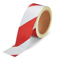 close up of a roll of white and red Striped Retro Reflective Tape for Safety Signage - 1 inch