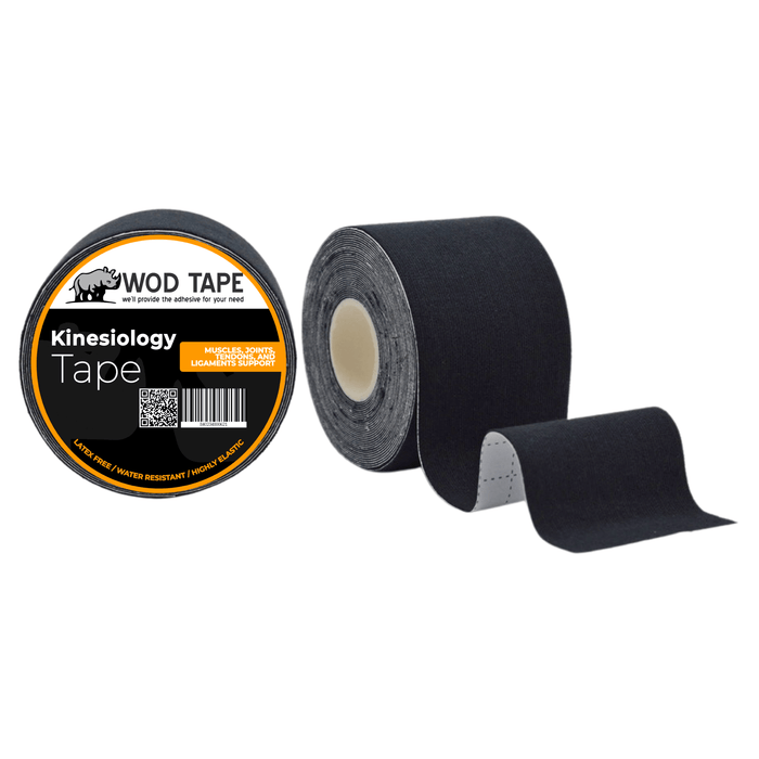 WOD Strong Kinesiology Tape, Black Uncut (Pack of 2) Water Resistant, Highly Elastic, Hypoallergenic, Kinesiology Sports, & Physio Sports Tape