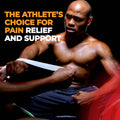 infographic showing a man using the tape while lifting in the gym with the text " the athlete's choice for pain relief and support