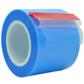 Close up of blue film tape roll 2 inch wide, available in bulk