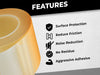 Infographic of Film Tape mentioning its uses and surface protection, reduce friction, no residue, noise reduction aand aggressive adhesive