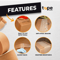 infographic of Kraft Paper Tape highlighting features like easy to cut with tools, anti-theft, and water resistant 