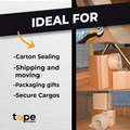 infographic of Kraft Paper Tape mentioning it is great for carton sealing, shipping nd moving, packaging gifts, and secure cargos