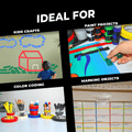 Infographic about masking tape showing it is great for kids crafts, paint projects, color coding and labeling