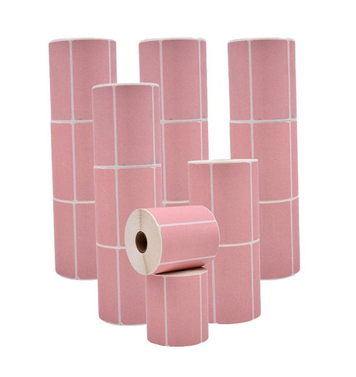 Multiple Stacked rolls of Pink  Nametag Sticker  Thermal Label Roll 