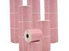 Multiple Stacked rolls of pink Nametag Sticker  Thermal Label Roll 