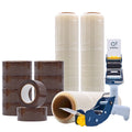 Promotion bundle of 4 Rolls of plastic Stretch Wrap 18 in x 1500 ft 10 rolls of 2 inch or 3 inch wide  brown or clear Packaging Tape with 2 Dispensers for Packaging Tape - 2 or 3 inch wide according to the size of the tape.