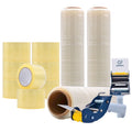 Promotion bundle of 4 Rolls of plastic Stretch Wrap  rolls  brown or clear Packaging Tape with 2 Dispensers for Packaging Tape 