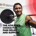 infographic showing a man using the tape while lifting in the gym with the text " the athlete's choice for pain relief and support