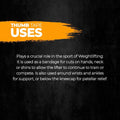 infographic detailing benefits of thumb tape for the gym mentioning it supports weight and makes it non slip