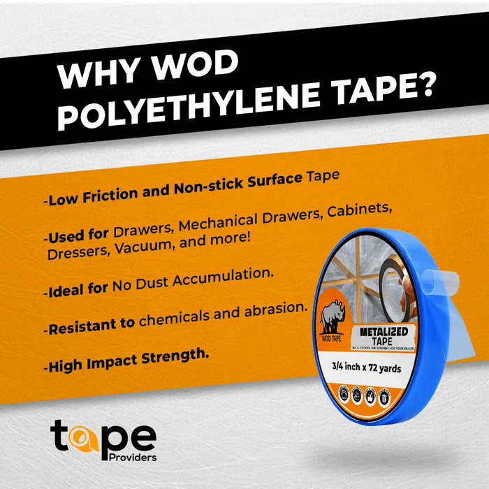 WOD UHMW Polyethylene Film Tape 3 Mil, Acrylic Adhesive - 36 yards, Low Friction for Lining Sliding Surfaces, SPT3A